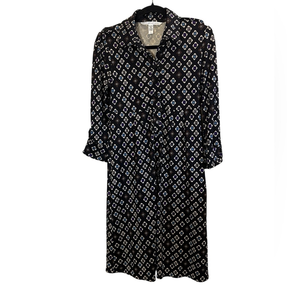 Diane Von Furstenberg Women’s Roan 100% Silk Geometric Midi Shirt Dress sz 2